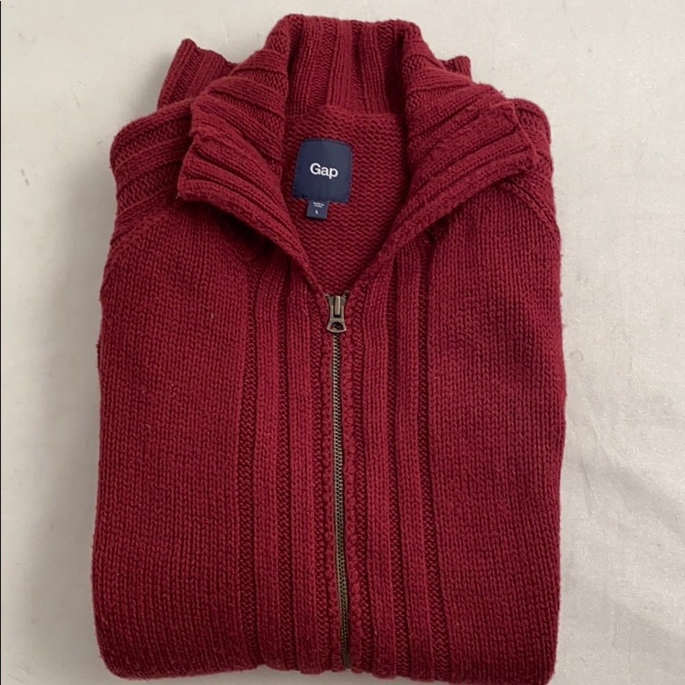 Gap cranberry zip up knit cardigan L